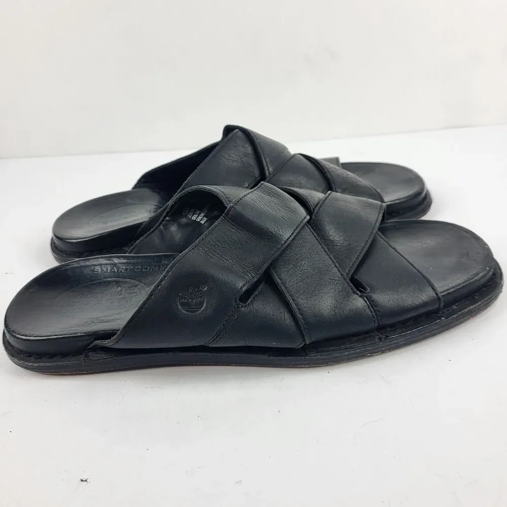 Vintage Timberland Smart Leather Slide Sandals Slip On Men's Size 12M Black